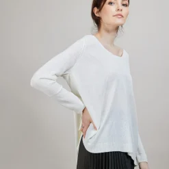 Montagut Pulls-Pull col rond en viscose crepe - Babouche 82-Ecru