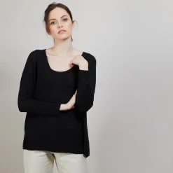 Montagut Pulls-Pull col rond en viscose crepe - Babouche 01-Noir