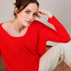 Montagut Pulls-Pull col rond en viscose crepe - Babouche 52-Rouge