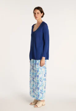 Montagut Pulls-Pull col rond en viscose crepe - Babouche 03-Bleu foncé
