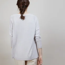 Montagut Pulls-Pull col rond en viscose crepe - Babouche 81-Gris pale