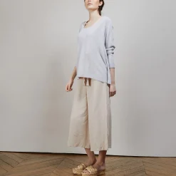 Montagut Pulls-Pull col rond en viscose crepe - Babouche 82-Ecru
