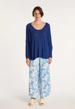 Montagut Pulls-Pull col rond en viscose crepe - Babouche 03-Bleu foncé