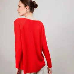 Montagut Pulls-Pull col rond en viscose crepe - Babouche 52-Rouge