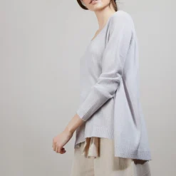 Montagut Pulls-Pull col rond en viscose crepe - Babouche 82-Ecru