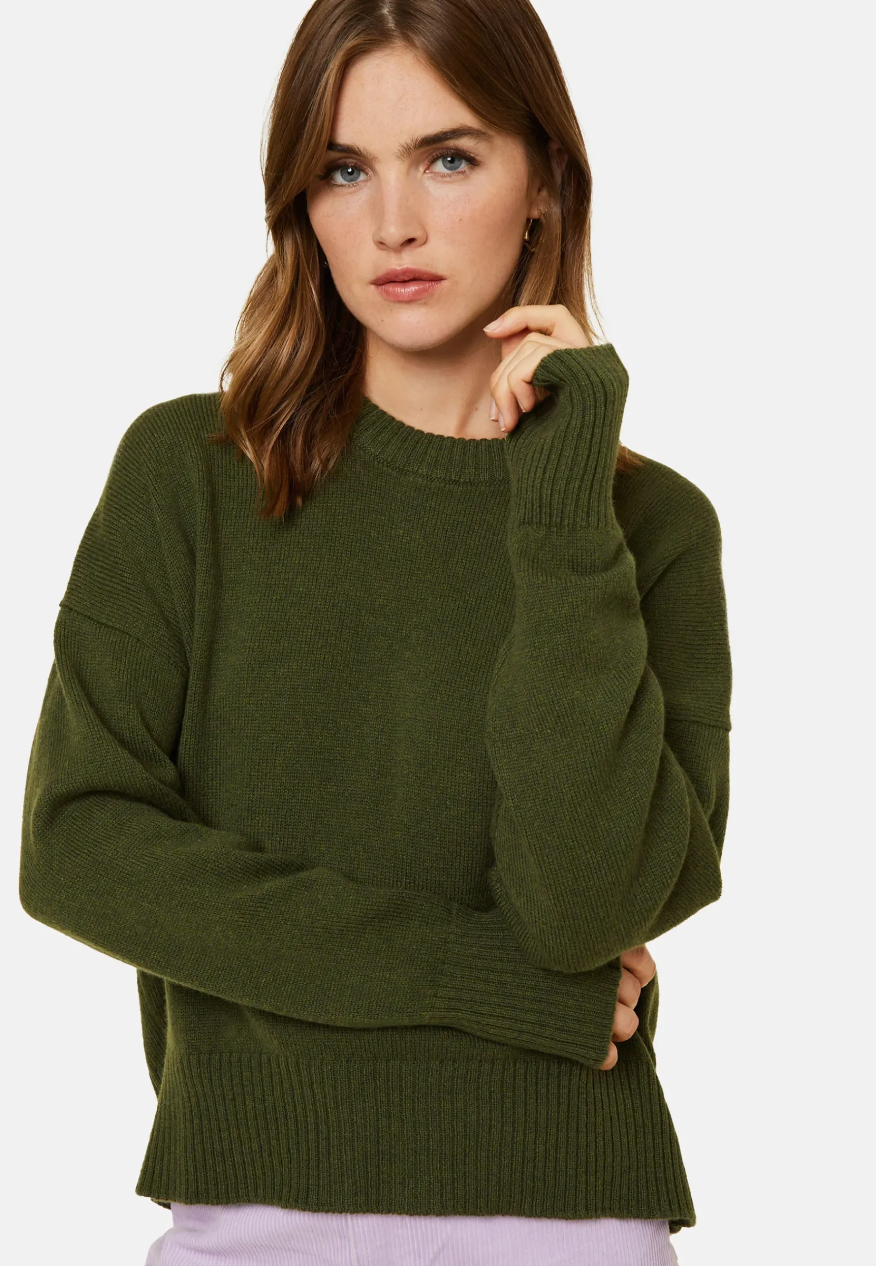 Montagut Pulls-Pull col rond manches mitaines en laine et cachemire - Gemma 83-Kaki