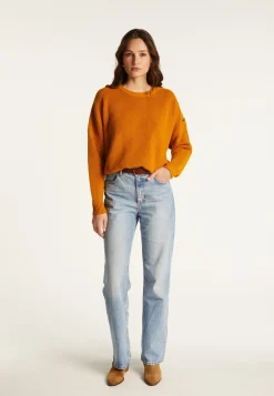 Montagut Pulls-Pull col rond épaule boutonnée en laine mérinos - Gao 89-Moutarde