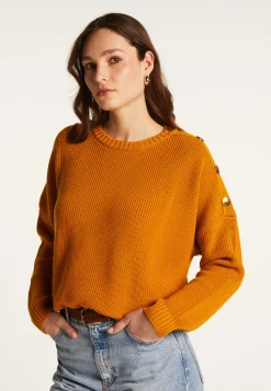 Montagut Pulls-Pull col rond épaule boutonnée en laine mérinos - Gao 89-Moutarde
