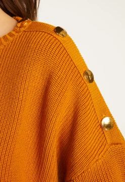Montagut Pulls-Pull col rond épaule boutonnée en laine mérinos - Gao 89-Moutarde
