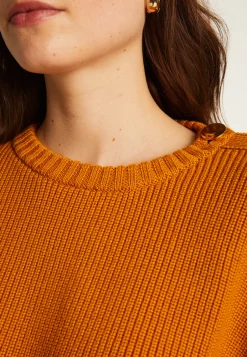 Montagut Pulls-Pull col rond épaule boutonnée en laine mérinos - Gao 89-Moutarde