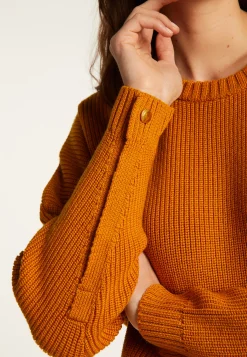 Montagut Pulls-Pull col rond épaule boutonnée en laine mérinos - Gao 89-Moutarde