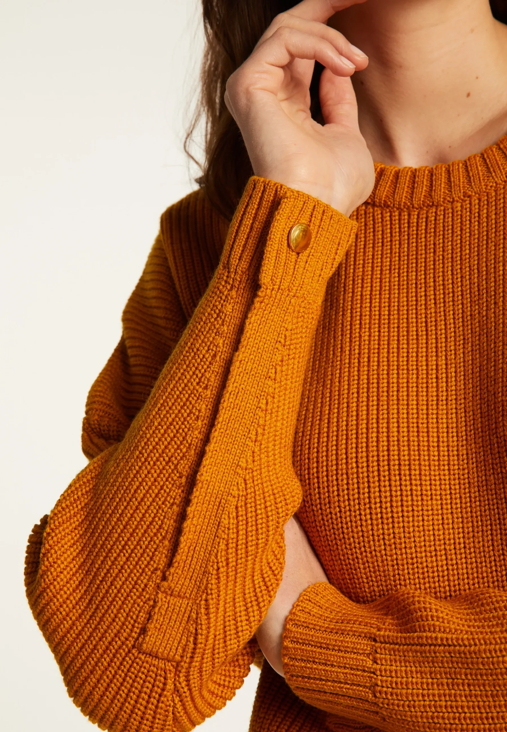 Montagut Pulls-Pull col rond épaule boutonnée en laine mérinos - Gao 89-Moutarde
