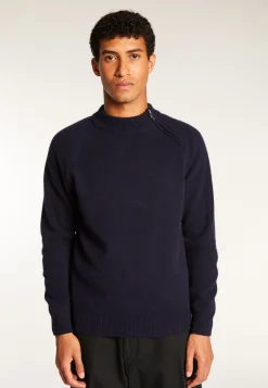 Montagut Pulls-Pull col rond zip épaule en cachemire mélangé - Tiam 05-Bleu marine