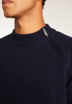 Montagut Pulls-Pull col rond zip épaule en cachemire mélangé - Tiam 05-Bleu marine