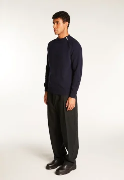 Montagut Pulls-Pull col rond zip épaule en cachemire mélangé - Tiam 05-Bleu marine