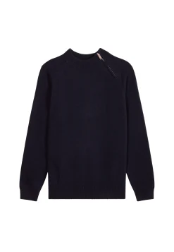 Montagut Pulls-Pull col rond zip épaule en cachemire mélangé - Tiam 05-Bleu marine