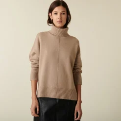 Montagut Les Incontournables-Pull col roulé à fentes en cachemire 4 fils - Adena 13-Beige moyen