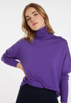 Montagut Les Incontournables-Pull col roulé à fentes laine mérinos - Amy 17-Violet