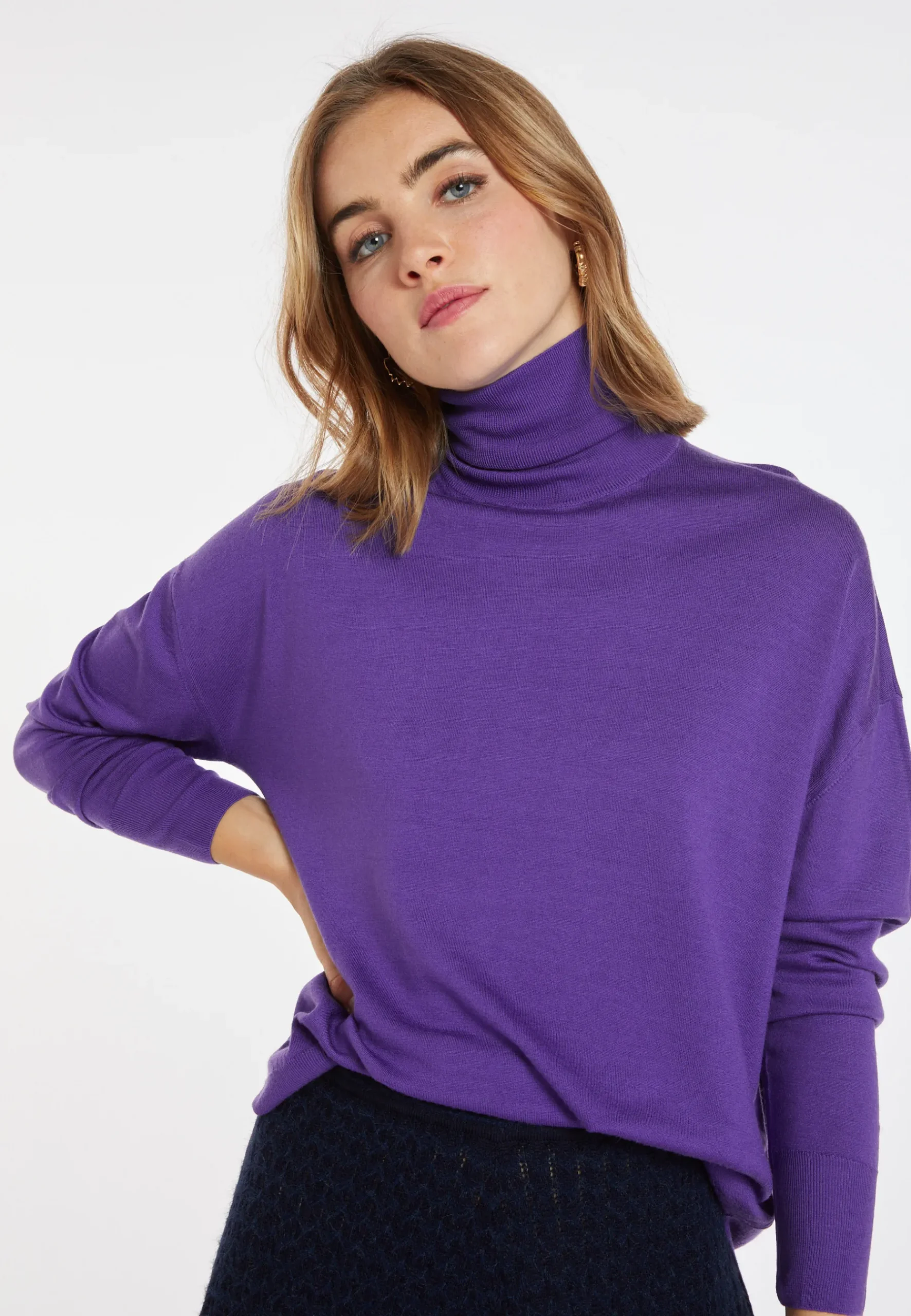 Montagut Les Incontournables-Pull col roulé à fentes laine mérinos - Amy 17-Violet