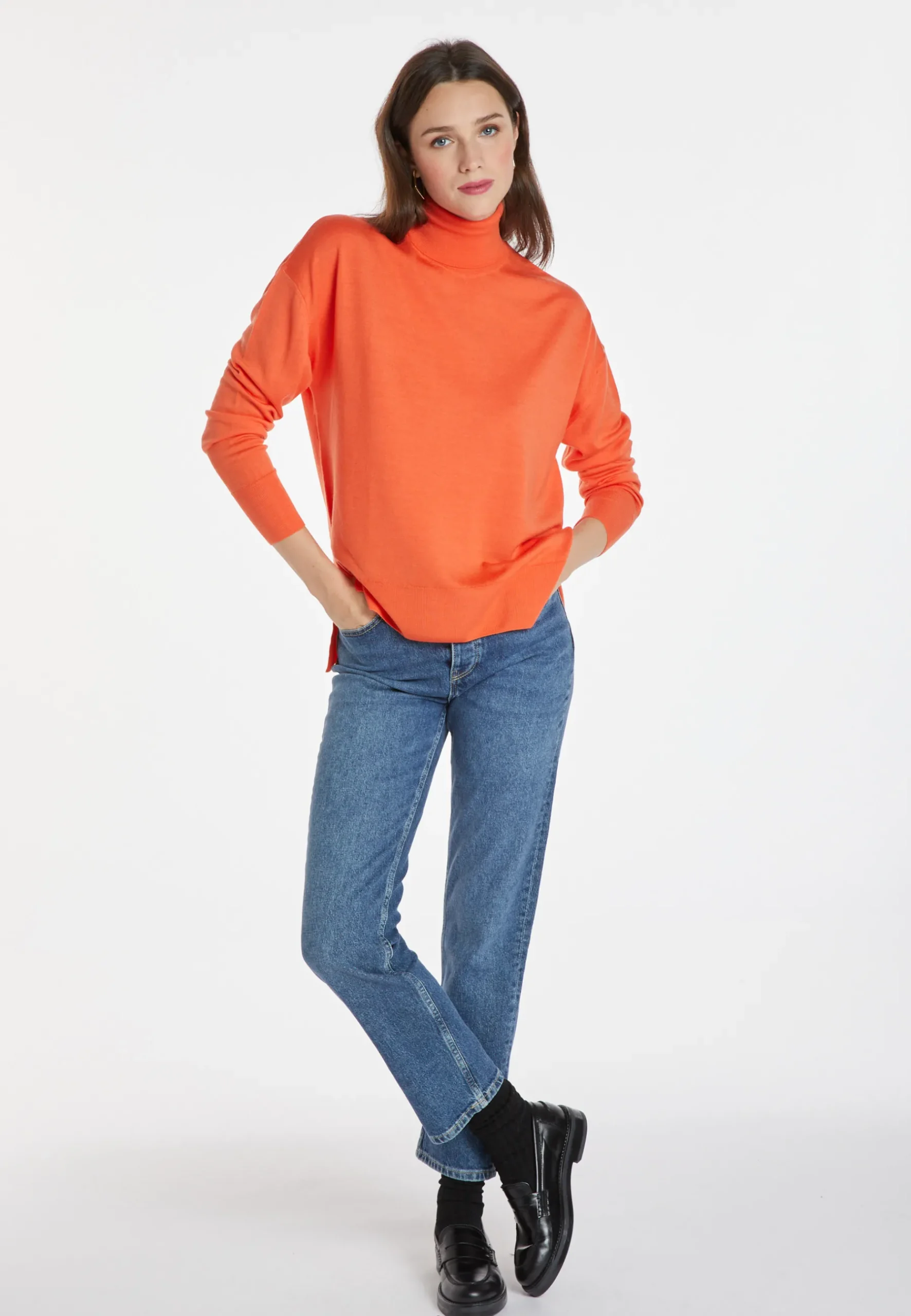 Montagut Les Incontournables-Pull col roulé à fentes laine mérinos - Amy 15-Orange