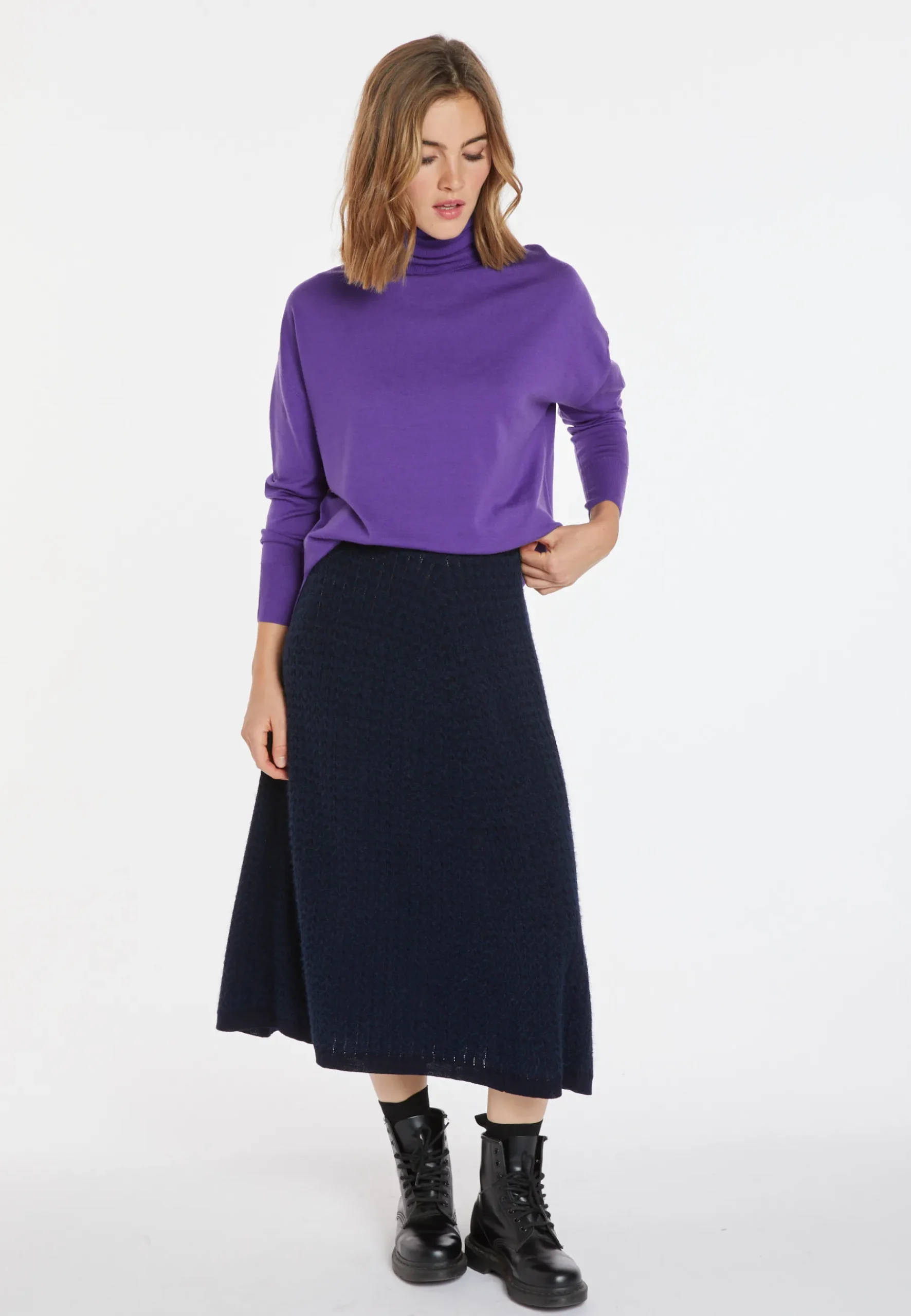 Montagut Les Incontournables-Pull col roulé à fentes laine mérinos - Amy 17-Violet