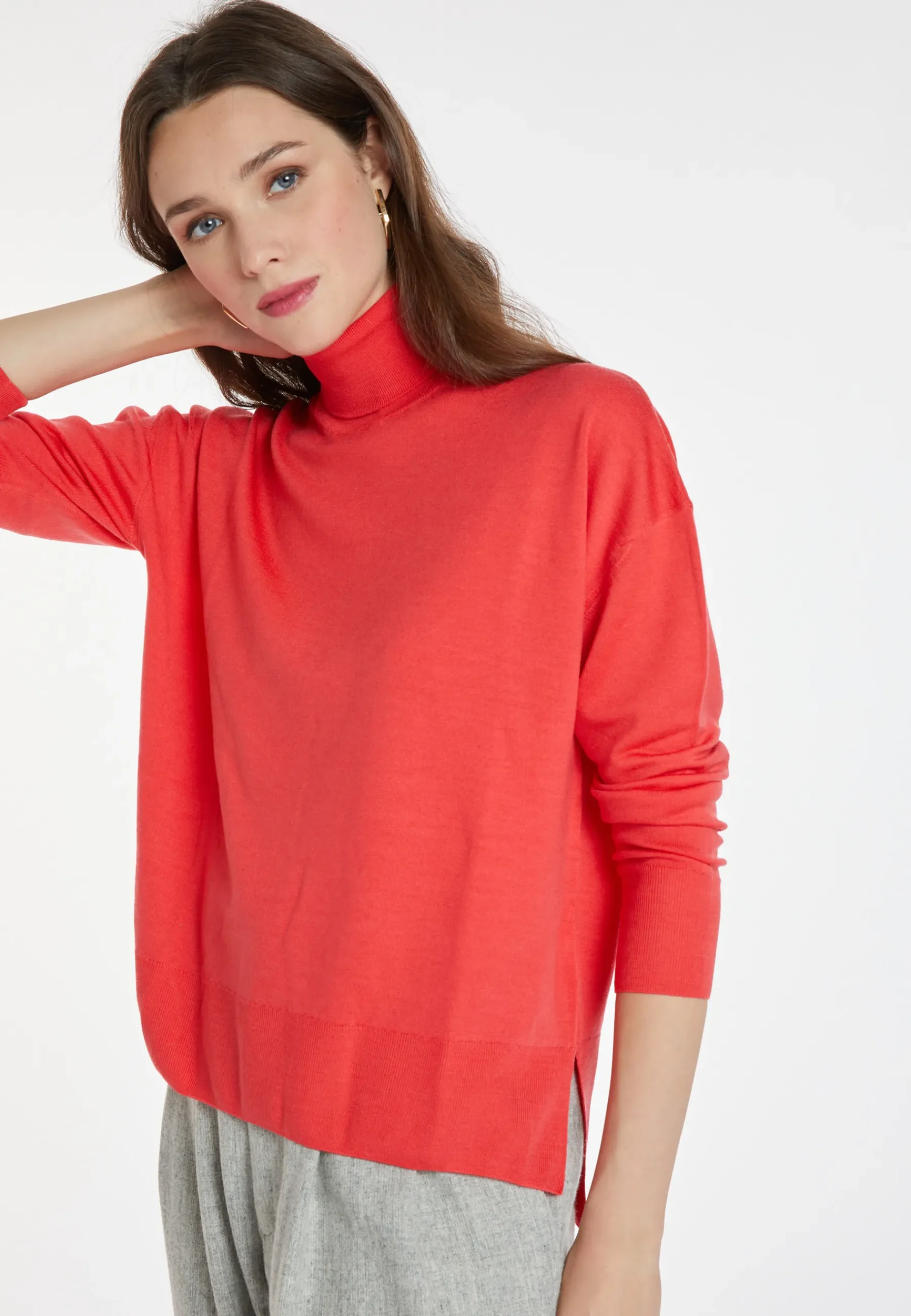 Montagut Les Incontournables-Pull col roulé à fentes laine mérinos - Amy 52-Rouge