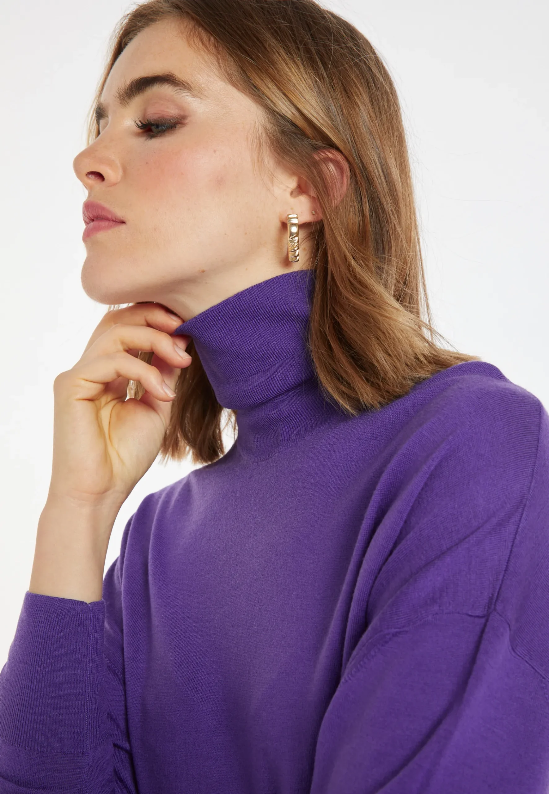 Montagut Les Incontournables-Pull col roulé à fentes laine mérinos - Amy 17-Violet