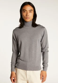 Montagut Pulls-Pull col roulé avec logo en laine mérinos - Enzo 09-Gris moyen