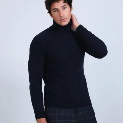 Montagut Pulls-Pull col roulé en cachemire - Bruno 05-Bleu marine