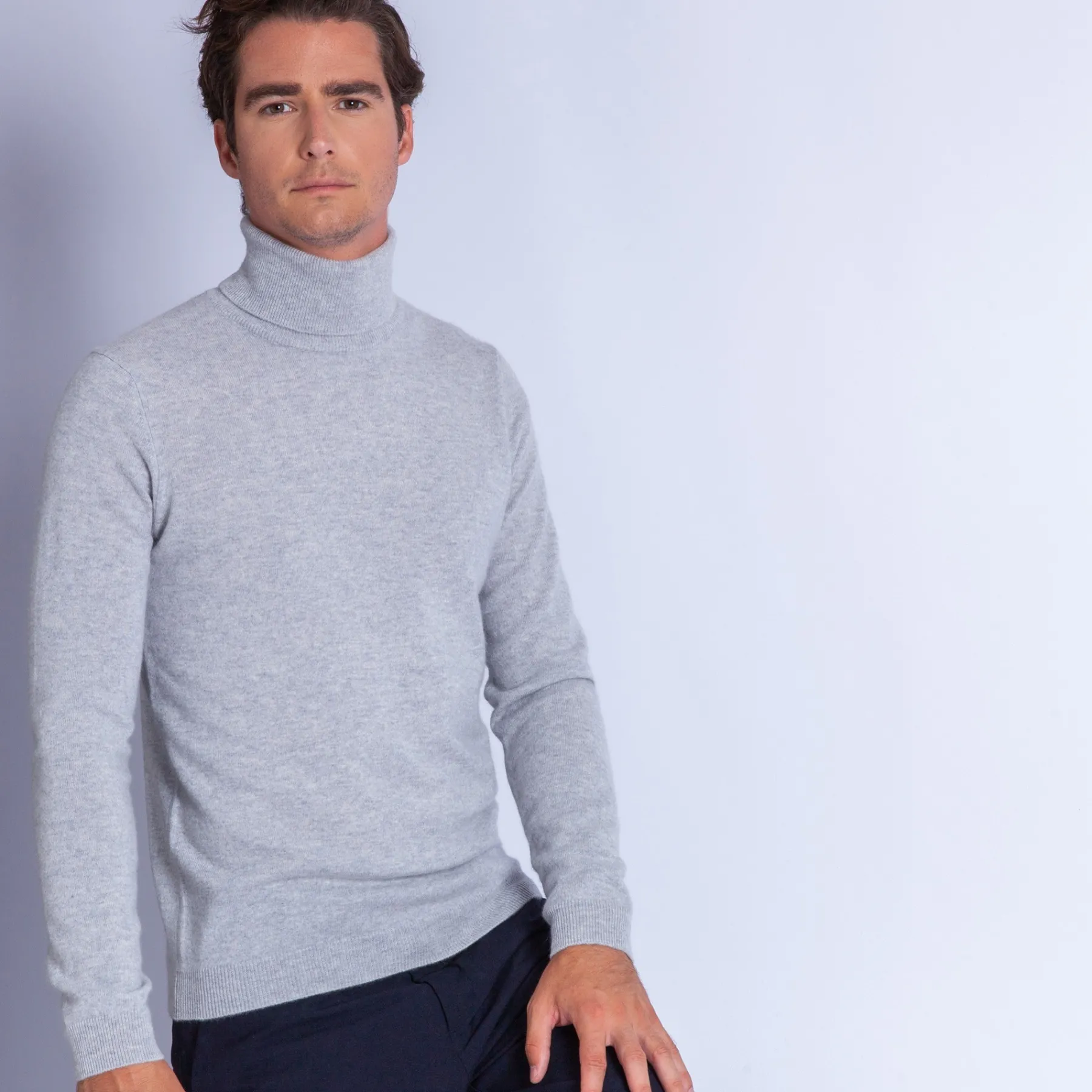 Montagut Pulls-Pull col roulé en cachemire - Bruno 11-Gris clair