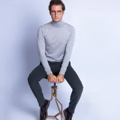 Montagut Pulls-Pull col roulé en laine mérinos - Enzo 11-Gris clair