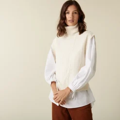 Montagut Pulls-Pull col roulé sans manches en laine mérinos - Claudia 82-Ecru