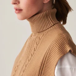 Montagut Pulls-Pull col roulé sans manches en laine mérinos - Claudia 88-Camel