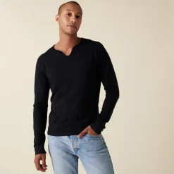 Montagut Pulls-Pull col tunisien avec logo en laine mérinos - Etan 05-Bleu marine