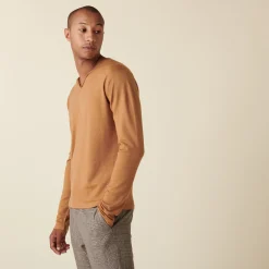 Montagut Pulls-Pull col tunisien avec logo en laine mérinos - Etan 88-Camel