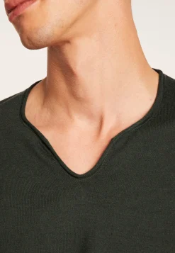 Montagut Pulls-Pull col tunisien avec logo en laine mérinos - Etan 83-Kaki