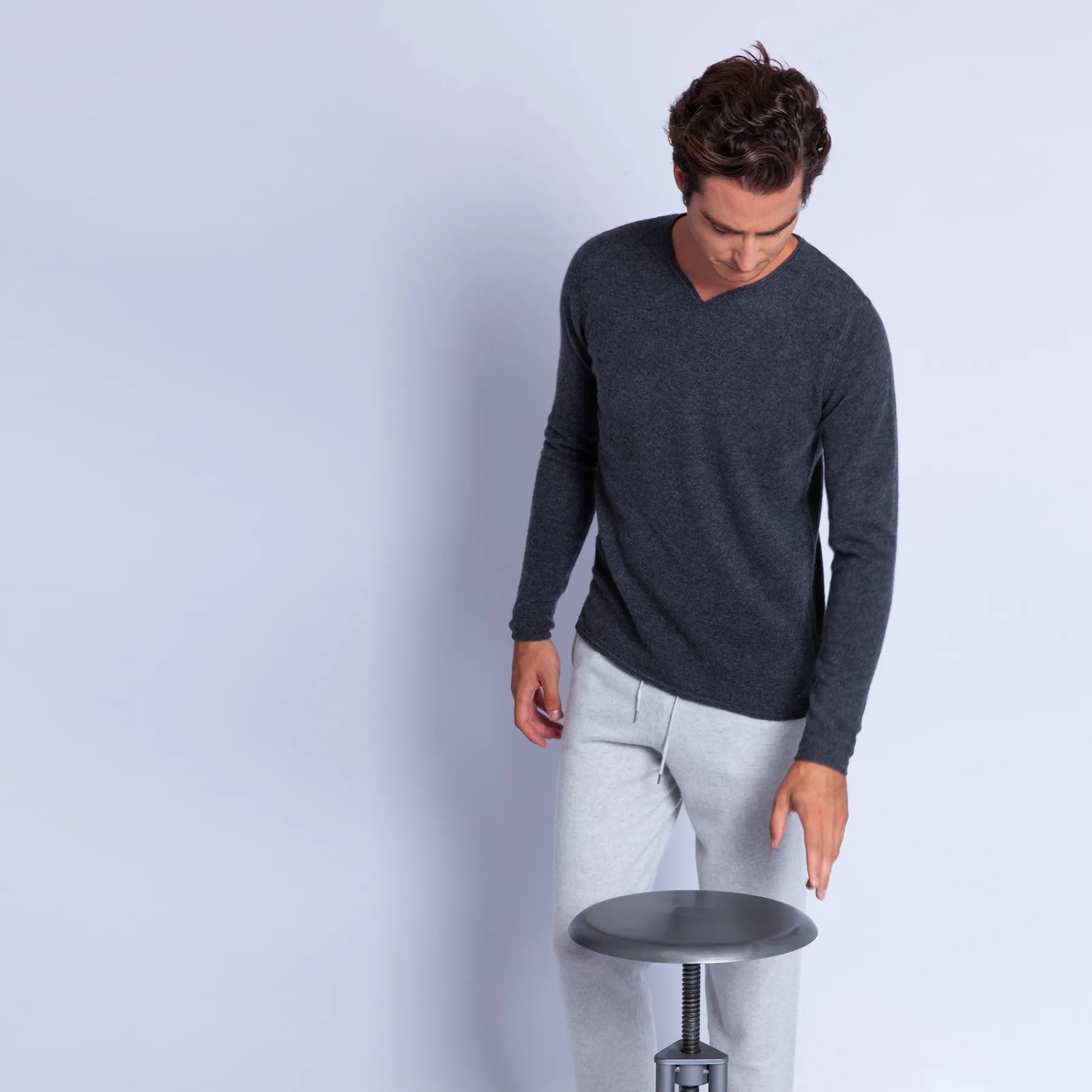Montagut Pulls-Pull col tunisien en cachemire - Olivier 09-Gris moyen