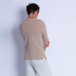 Montagut Pulls-Pull col tunisien en cachemire - Olivier 13-Beige moyen