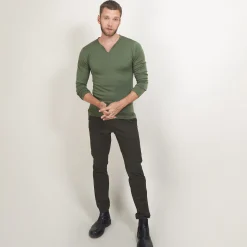 Montagut Pulls-Pull col tunisien en laine - Bono 83-Kaki
