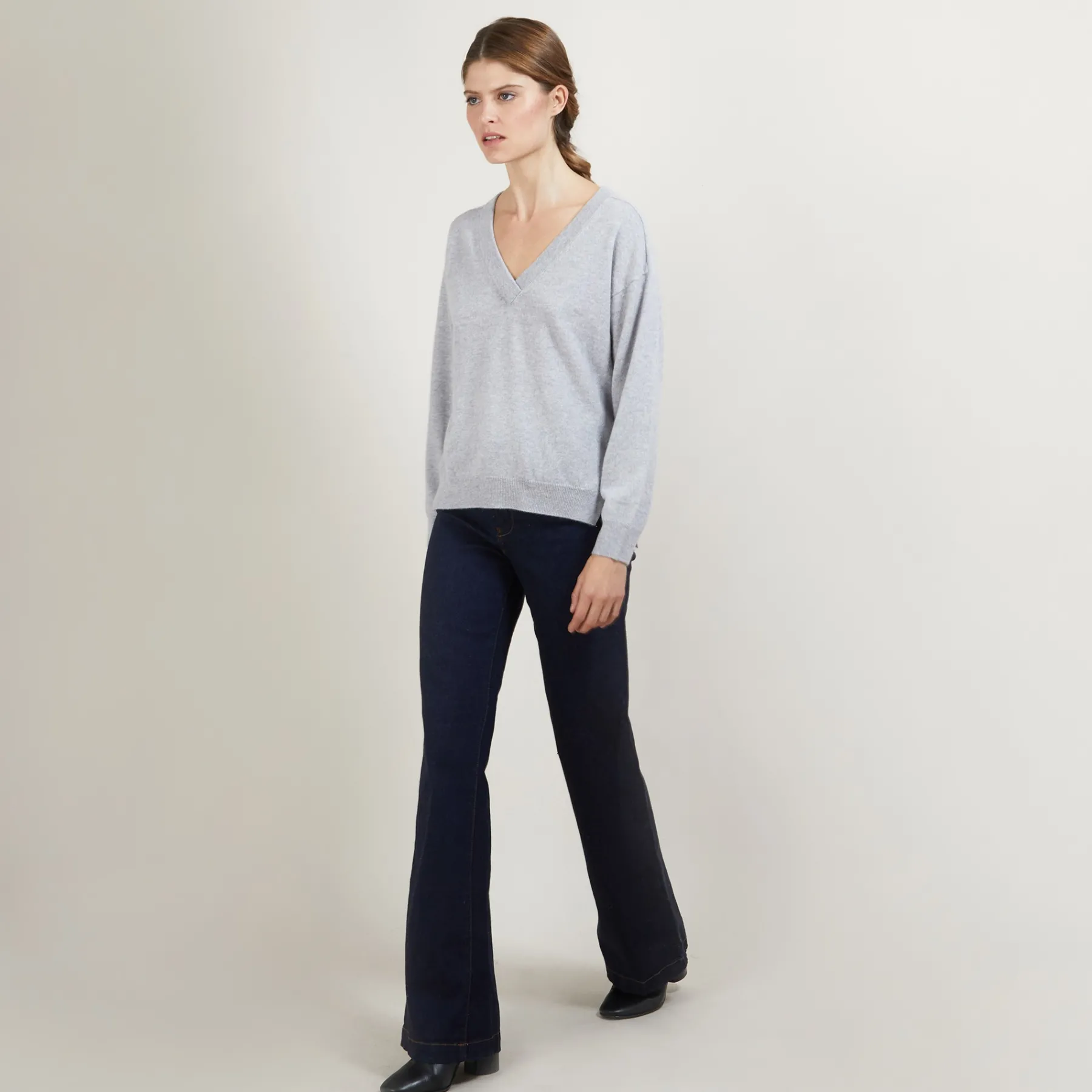 Montagut Pulls-Pull col V à fentes en cachemire - Barnabe 09-Gris moyen