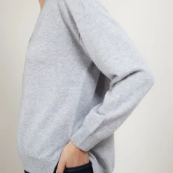 Montagut Pulls-Pull col V à fentes en cachemire - Barnabe 09-Gris moyen