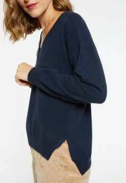 Montagut Pulls-Pull col V à fentes en cachemire - Barnabe 05-Bleu marine