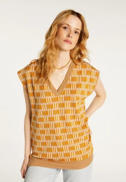 Montagut Pulls-Pull col V à motifs en laine mérinos sans manches - Ganael 15-Orange