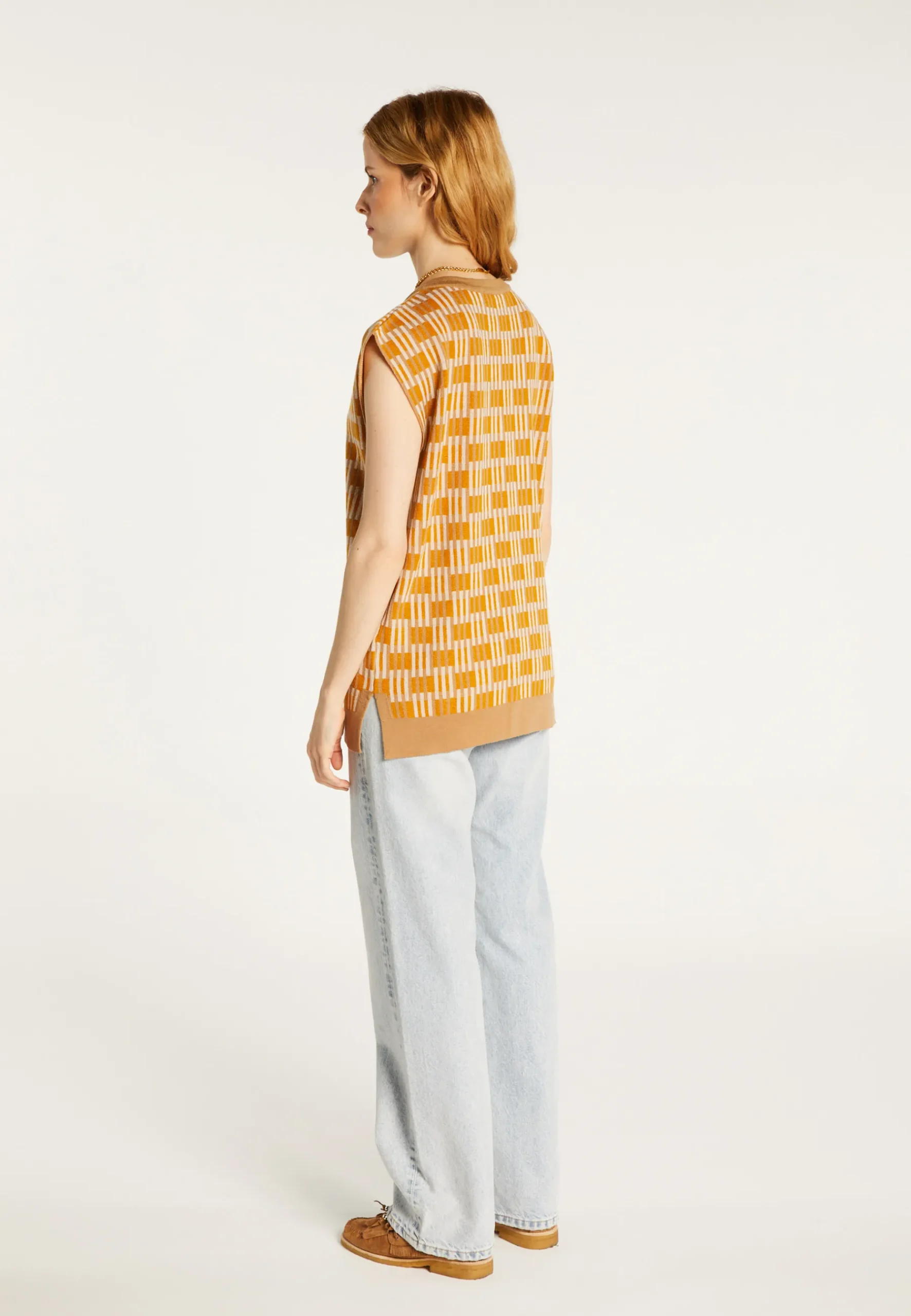 Montagut Pulls-Pull col V à motifs en laine mérinos sans manches - Ganael 15-Orange
