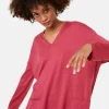 Montagut Les Incontournables-Pull col V à poches laine mérinos - Albertine 26-Rose foncé