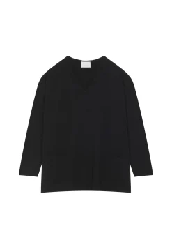 Montagut Les Incontournables-Pull col V à poches laine mérinos - Albertine 01-Noir