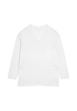 Montagut Les Incontournables-Pull col V à poches laine mérinos - Albertine 82-Ecru