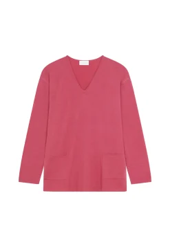 Montagut Les Incontournables-Pull col V à poches laine mérinos - Albertine 26-Rose foncé