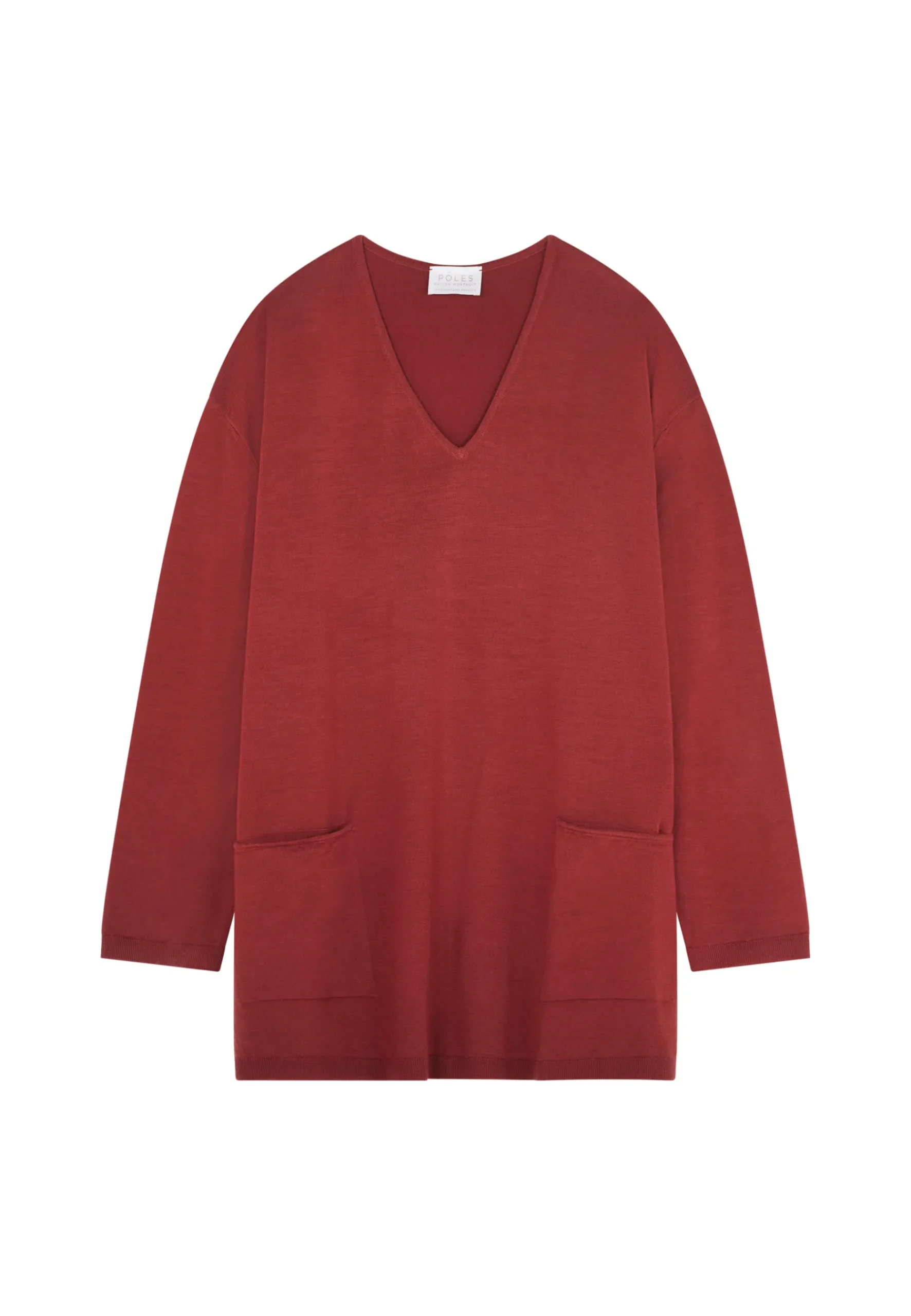 Montagut Les Incontournables-Pull col V à poches laine mérinos - Albertine 51-Bordeaux