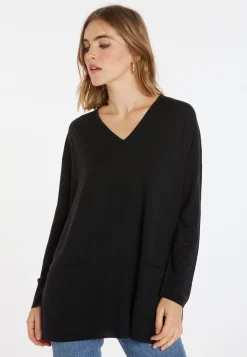 Montagut Les Incontournables-Pull col V à poches laine mérinos - Albertine 01-Noir